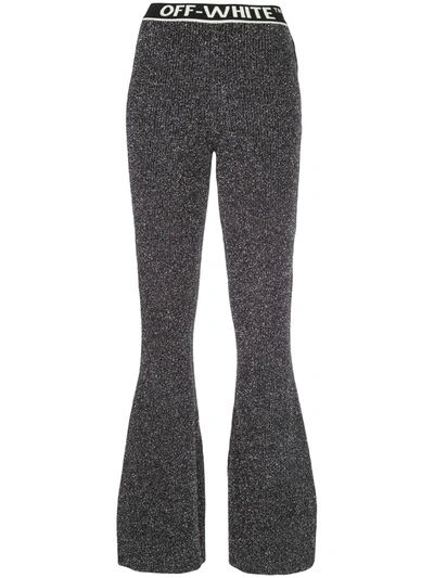 Shop Off-white Flared Metallic Finish Trousers In Black ,metallic