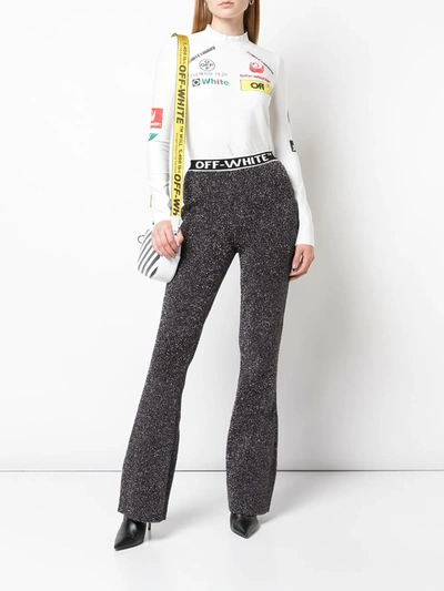 Shop Off-white Flared Metallic Finish Trousers In Black ,metallic