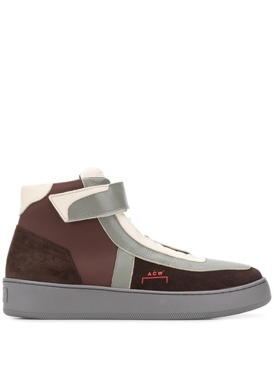 Shop A-cold-wall* Logo Printed High Top Sneakers In Brown