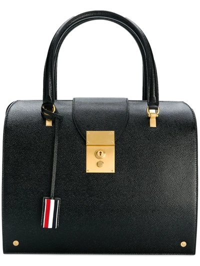 Shop Thom Browne Mrs. Thom Lucido Leather Tote Bag In Black