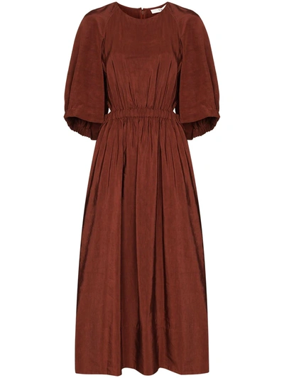 Shop Tibi Gemma Shirred Waist Cape Dress In Red