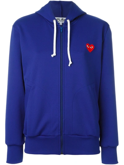 Shop Comme Des Garçons Play Embroidered Heart Hoodie In Blue