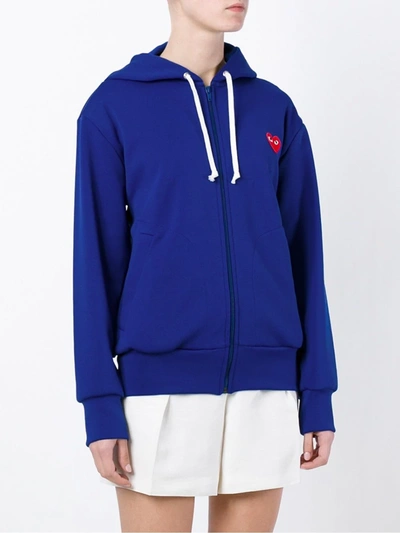 Shop Comme Des Garçons Play Embroidered Heart Hoodie In Blue