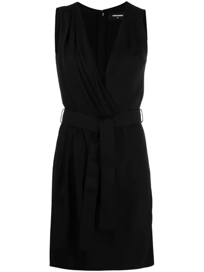 Shop Dsquared2 Belted Silk-crepe Dress In Black