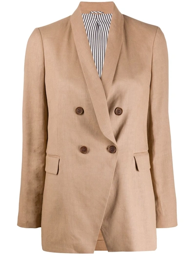 Shop Brunello Cucinelli Double-breasted Tailored Blazer In Neutrals