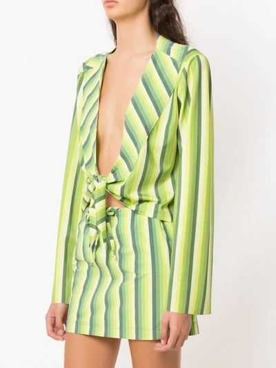 Shop Amir Slama Striped Cropped Top In Green