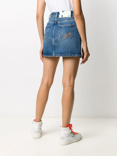 Shop Off-white Logo Print Denim Skirt In Blue