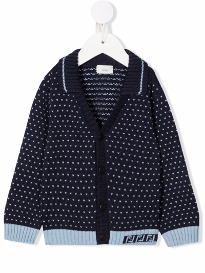 Shop Fendi Intarsia-knit Buttoned Cardigan In 蓝色