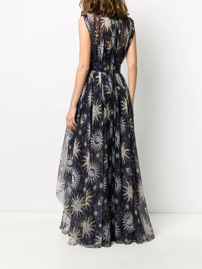 Shop Maison Rabih Kayrouz Sun Print Flared Dress In Blue