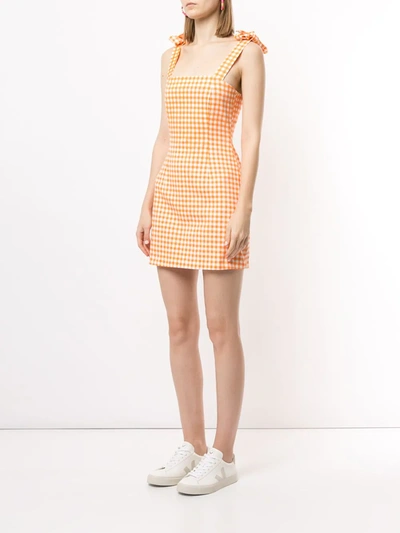 Shop Bambah Gingham Bow Mini Dress In Orange