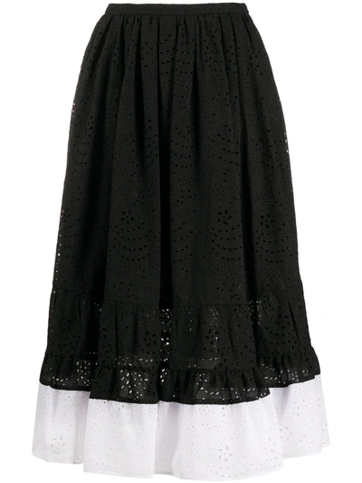 Shop N°21 Two-tone Embroidered Mid Skirt In Black