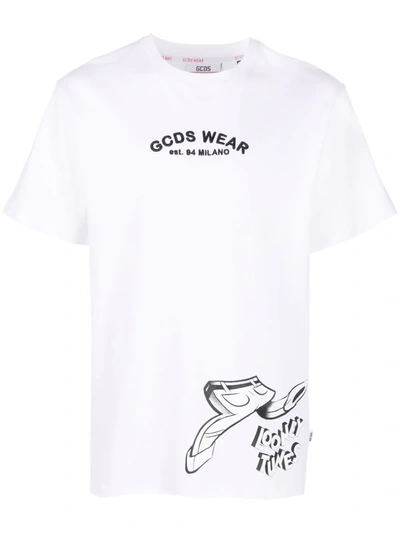 Shop Gcds Looney Tunes Logo-print T-shirt In 白色