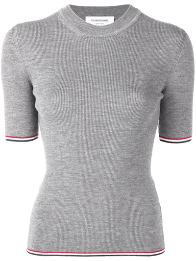 Shop Thom Browne Rwb-trim Ribbed T-shirt In Grey