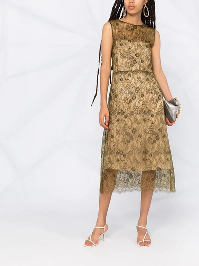 Shop Vince Sleeveless Floral-lace Dress In Green