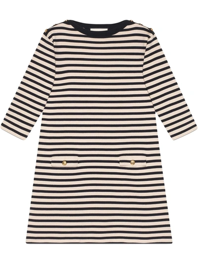 Shop Gucci Striped Wool Dress With Patch In Black