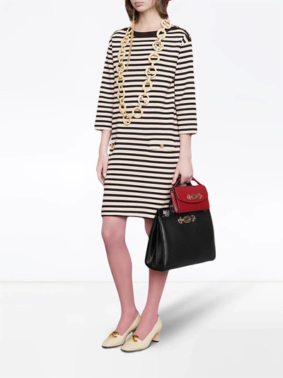 Shop Gucci Striped Wool Dress With Patch In Black