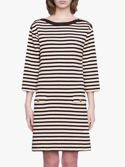 Shop Gucci Striped Wool Dress With Patch In Black