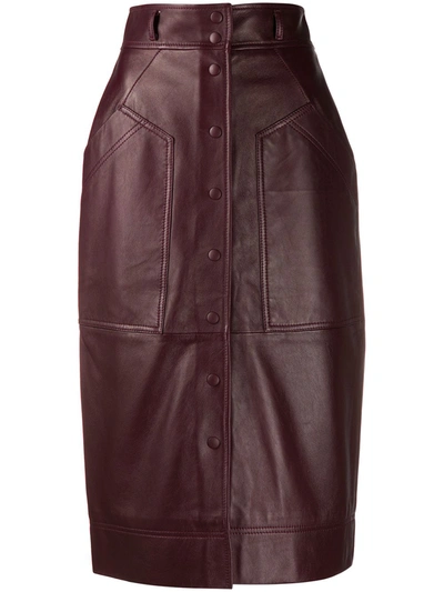 Shop Alberta Ferretti High-waisted Leather Pencil Skirt In Brown