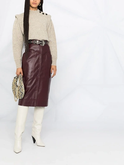 Shop Alberta Ferretti High-waisted Leather Pencil Skirt In Brown