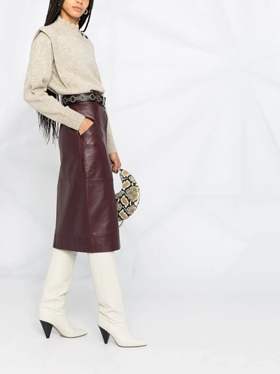 Shop Alberta Ferretti High-waisted Leather Pencil Skirt In Brown