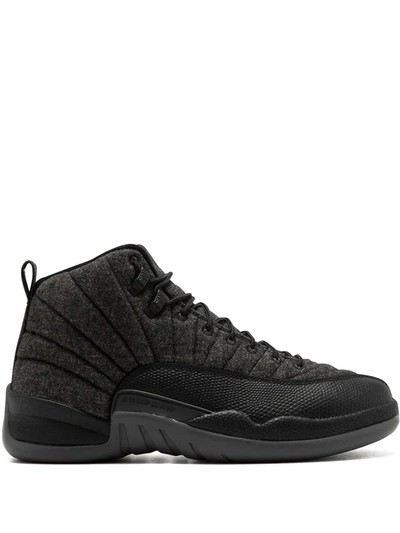 Shop Jordan Air  12 Retro Wool "dark Grey/metallic Silver" Sneakers In Black