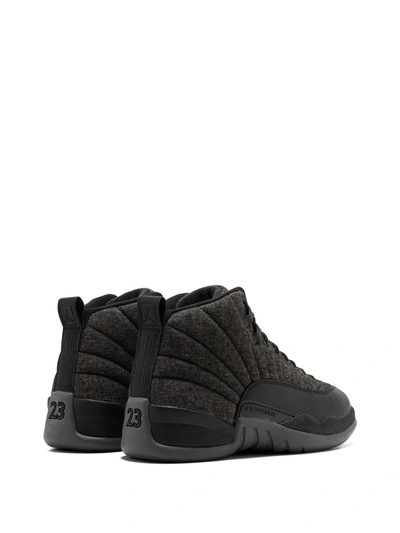 Shop Jordan Air  12 Retro Wool "dark Grey/metallic Silver" Sneakers In Black