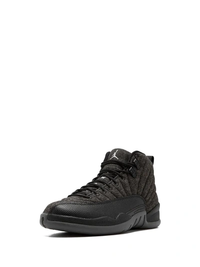 Shop Jordan Air  12 Retro Wool "dark Grey/metallic Silver" Sneakers In Black