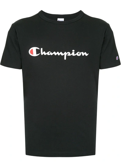 Shop Champion Logo Print Crew Neck T-shirt In Black