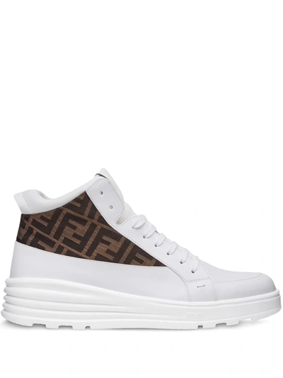 Shop Fendi Jacquard Ff Motif High-top Sneakers In White