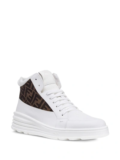 Shop Fendi Jacquard Ff Motif High-top Sneakers In White