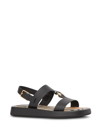 Shop Burberry Chain-link Detail Flat Sandals In Black