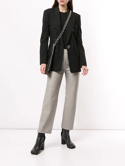 Shop Goldsign Leather Cropped Trousers In Grey