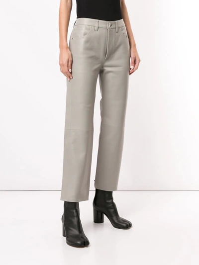 Shop Goldsign Leather Cropped Trousers In Grey