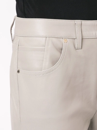 Shop Goldsign Leather Cropped Trousers In Grey