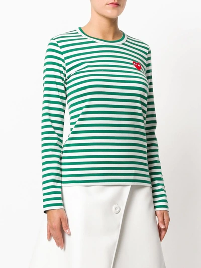Shop Comme Des Garçons Play Striped Logo-patch T-shirt In Green