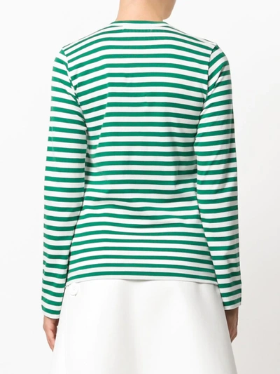 Shop Comme Des Garçons Play Striped Logo-patch T-shirt In Green