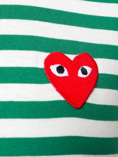 Shop Comme Des Garçons Play Striped Logo-patch T-shirt In Green