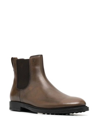 Shop Tod's Round Toe Chelsea Boots In Brown