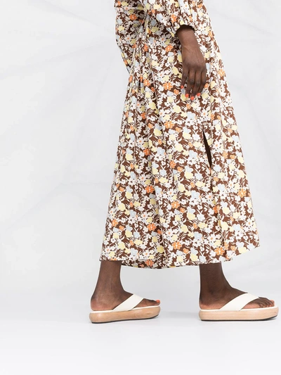 Shop Tory Burch Floral Flared Midi Dress In Brown
