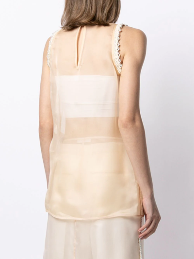 Shop Jil Sander Bead-embellished Silk Top In Nude