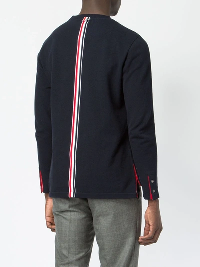 Shop Thom Browne Center-back Stripe Relaxed Piqué Tee In Blue