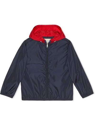 Shop Gucci Children's Nylon Jacket With  Logo In Blue