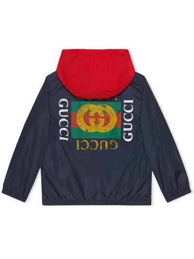 Shop Gucci Children's Nylon Jacket With  Logo In Blue