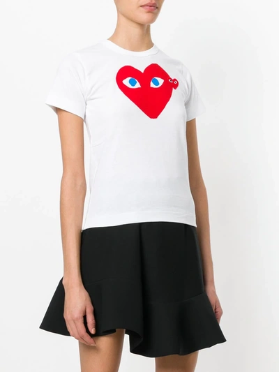 Comme Des Garçons Play Small And Big Heart-print Cotton T-shirt In White