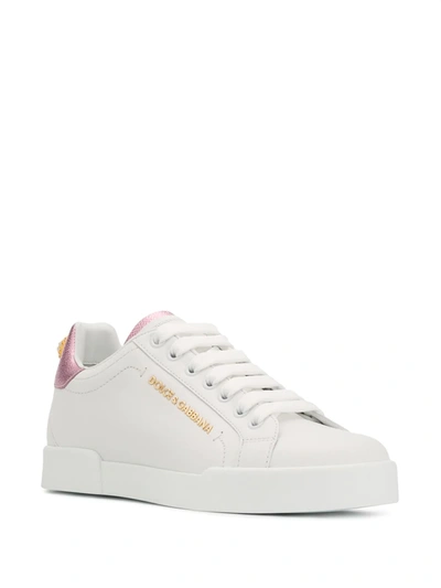 Dolce & Gabbana Portofino Leather Low-top Sneakers With Lateral Lettering Logo In White