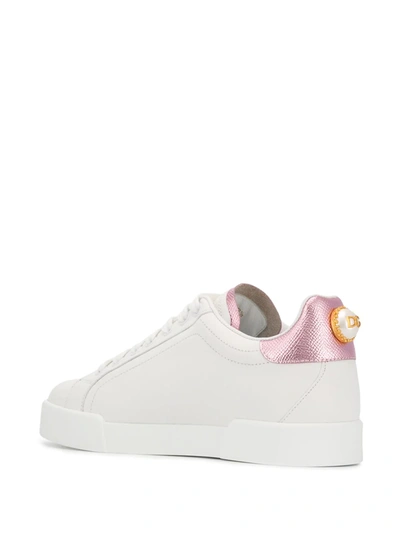 Dolce & Gabbana Portofino Leather Low-top Sneakers With Lateral Lettering Logo In White