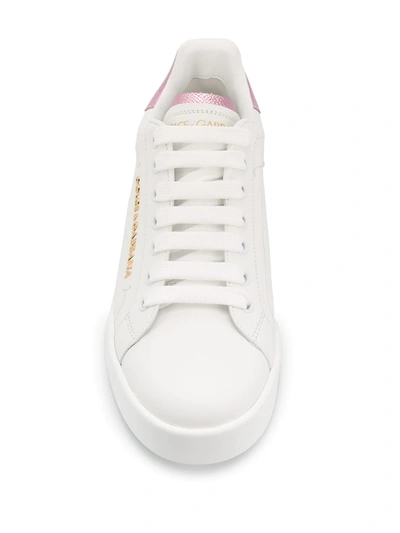 Shop Dolce & Gabbana Portofino Logo-tag Leather Sneakers In White