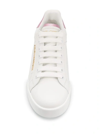 Dolce & Gabbana Portofino Leather Low-top Sneakers With Lateral Lettering Logo In White