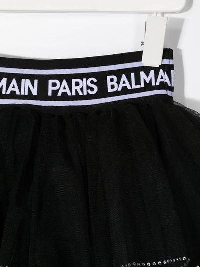 Shop Balmain Tiered Tulle Mini Skirt In Black