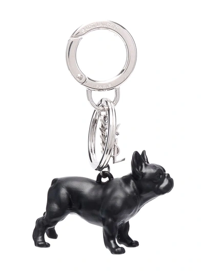 Shop Saint Laurent Chiavi Dog-plaque Logo Keyring In Black